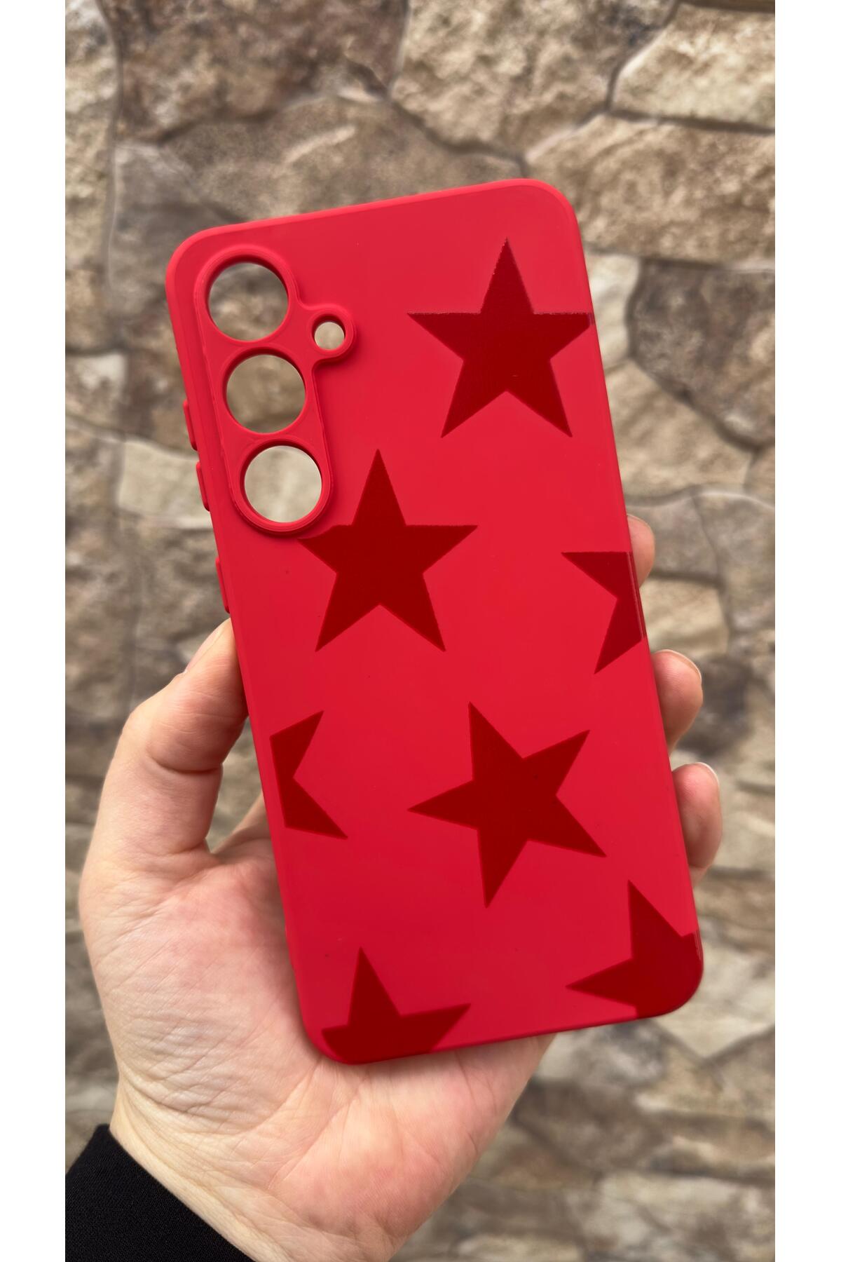 Samsung Galaxy S24FE Uyumlu Kırmızı Star Silikon Darbe Emici Klasik Korumalı Rubber Kılıf