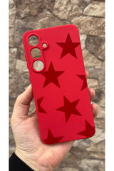 Samsung Galaxy S24FE Uyumlu Kırmızı Star Silikon Darbe Emici Klasik Korumalı Rubber Kılıf