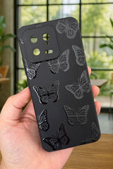 Xiaomi Mi 13 Uyumlu Siyah Kelebek Desenli Silikon Darbe Emici Klasik Korumalı Rubber Kılıf