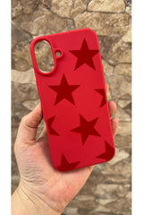 iPhone 16 Plus Uyumlu Kırmızı Star Silikon Darbe Emici Klasik Korumalı Rubber Kılıf