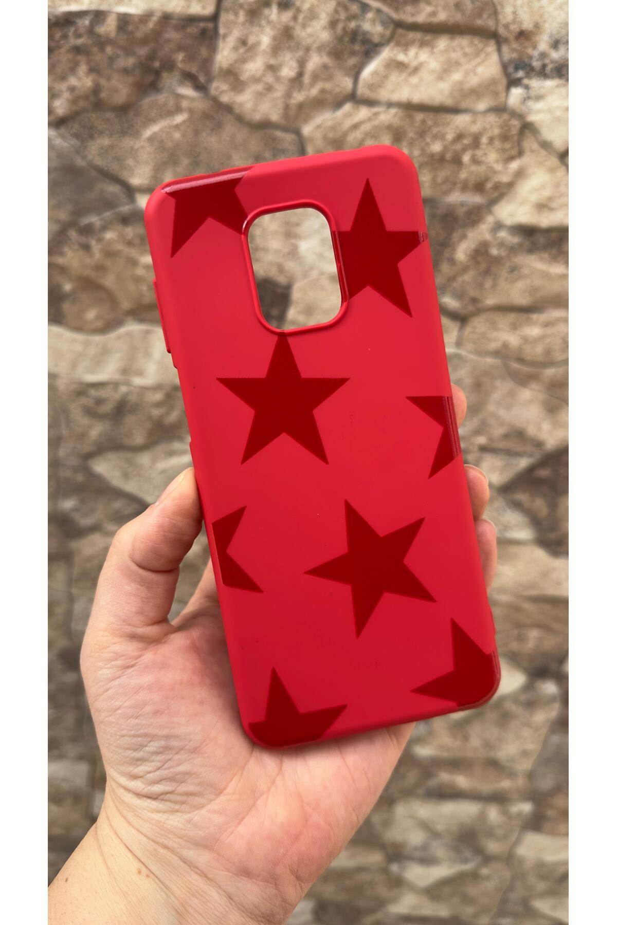 Redmi Note 9 Pro ve 9S Uyumlu Kırmızı Star Silikon Darbe Emici Klasik Korumalı Rubber Kılıf