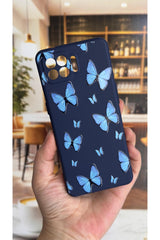 OPPO Reno 4 Lite Uyumlu Mavi Kelebek Desenli Silikon Darbe Emici Klasik Korumalı Rubber Kılıf