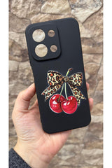 Redmi 15C Uyumlu Kiraz Leopar Fiyonk Desenli Silikon Darbe Emici Klasik Korumalı Rubber Kılıf
