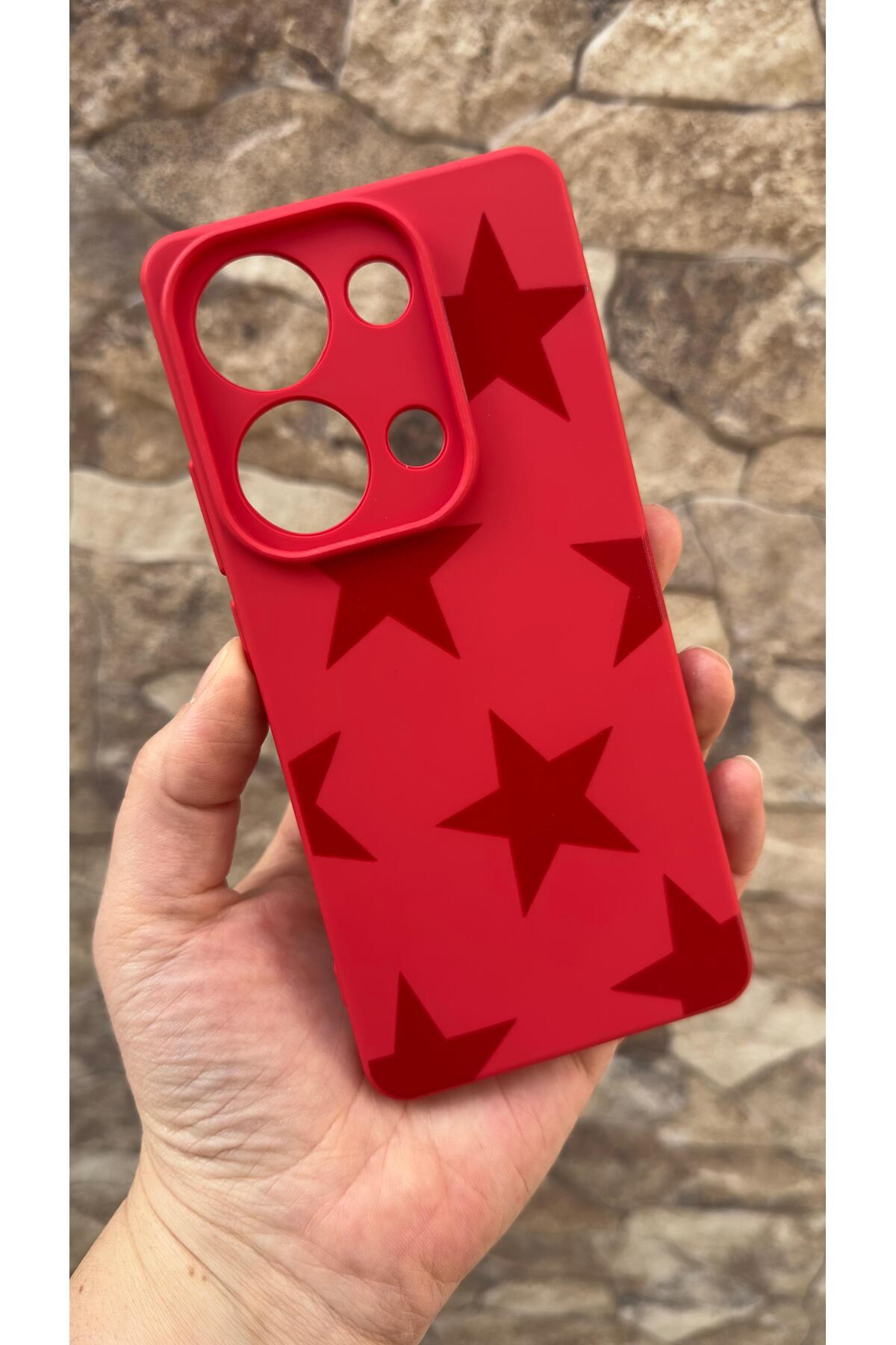 Redmi Note 13 Pro 4G Uyumlu Kırmızı Star Silikon Darbe Emici Klasik Korumalı Rubber Kılıf