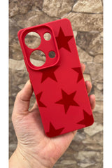 Redmi Note 13 Pro 4G Uyumlu Kırmızı Star Silikon Darbe Emici Klasik Korumalı Rubber Kılıf