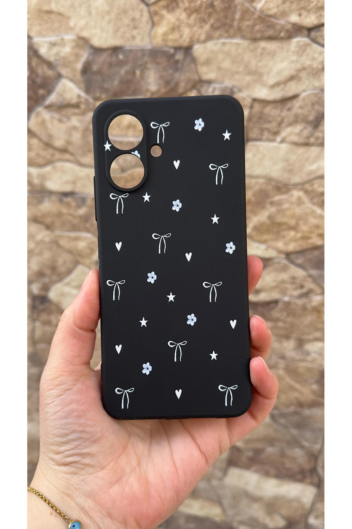 Tecno Spark Go2 Uyumlu Mini Fiyonk Desenli Silikon Darbe Emici Klasik Korumalı Rubber Kılıf