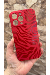 iPhone 14 Pro Max Uyumlu Kırmızı Zebra Desenli Silikon Darbe Emici Klasik Korumalı Rubber Kılıf