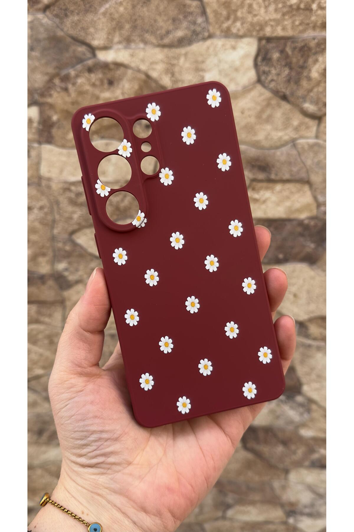 Samsung Galaxy S26 Ultra Uyumlu Beyaz Papatya Desenli Silikon Darbe Emici Klasik Korumalı Kılıf