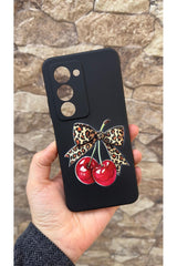 Redmi 15 Uyumlu Kiraz Leopar Fiyonk Desenli Silikon Darbe Emici Klasik Korumalı Rubber Kılıf
