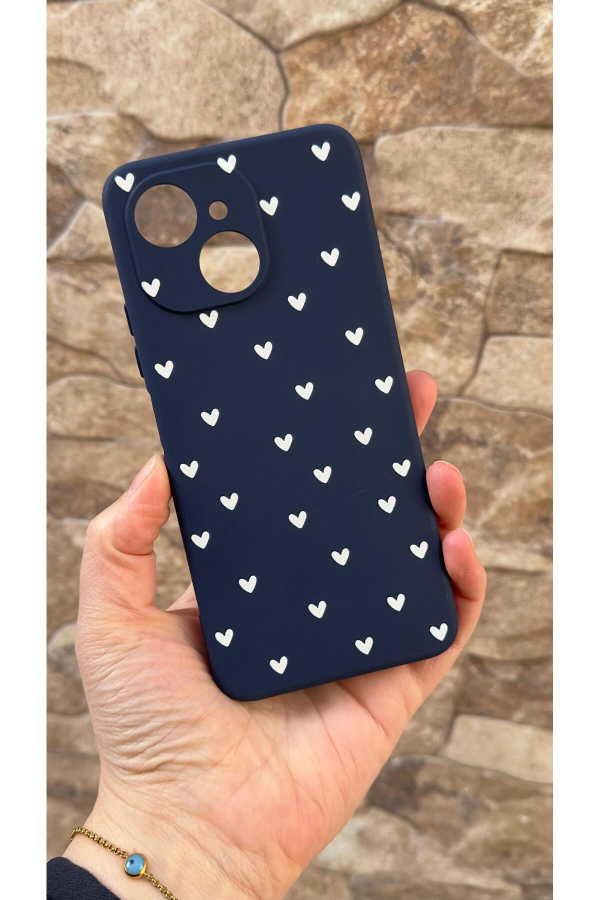 Tecno Spark 40C Uyumlu Mini Beyaz Kalp Desenli Silikon Darbe Emici Klasik Korumalı Rubber Kılıf