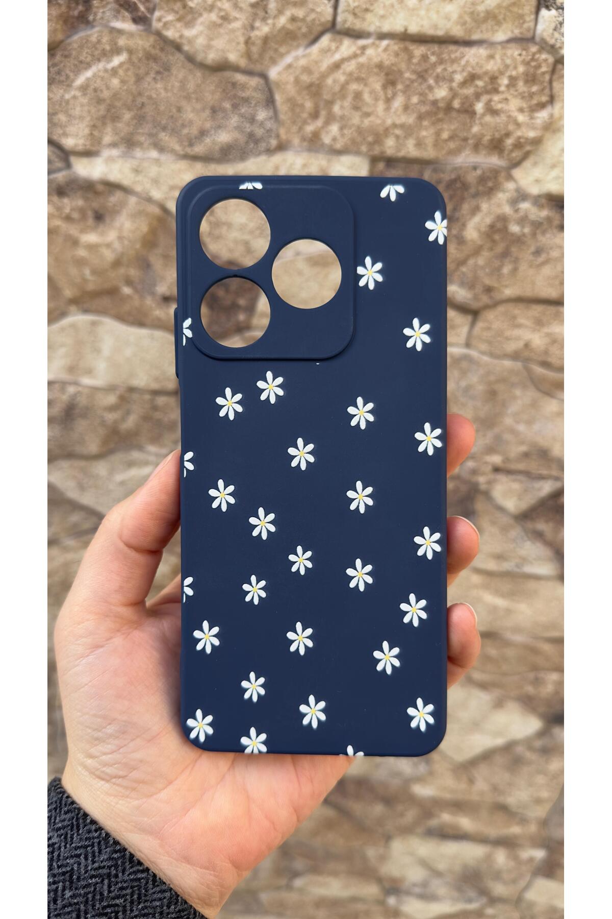 REALME C53 Uyumlu Mini Papatya Desenli Silikon Darbe Emici Klasik Korumalı Rubber Kılıf