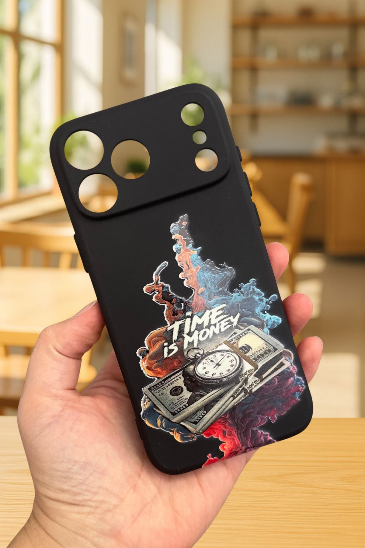 iPhone 17 Pro Uyumlu TIME IS MONEY Silikon Darbe Emici Klasik Korumalı Rubber Kılıf