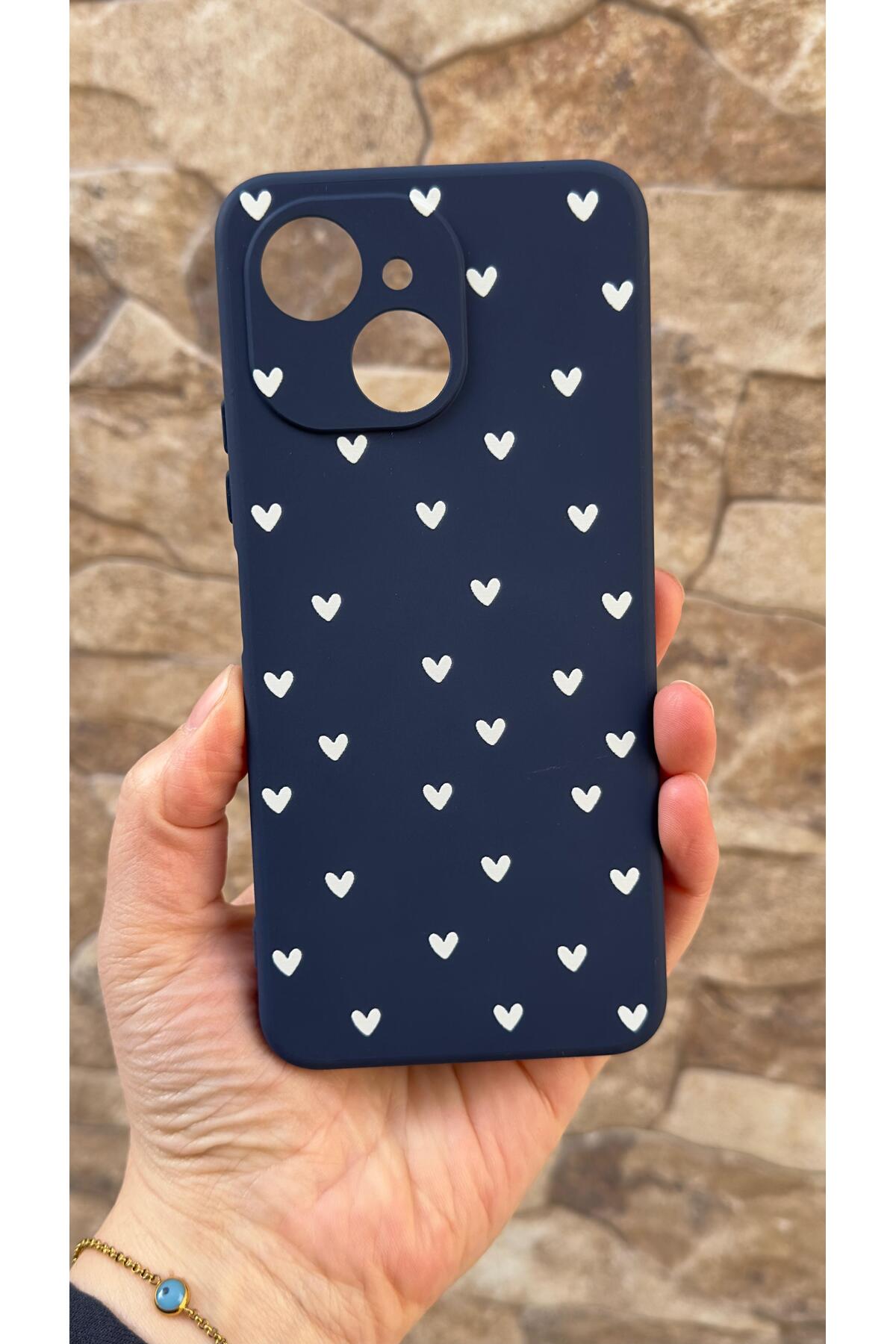 Tecno Spark 40C Uyumlu Mini Beyaz Kalp Desenli Silikon Darbe Emici Klasik Korumalı Rubber Kılıf