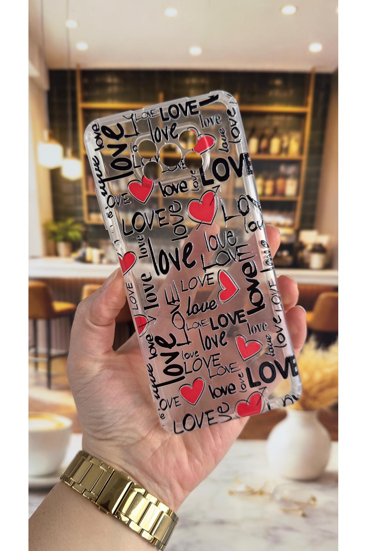 Poco X3 Uyumlu Love Yazı Desenli Şeffaf Darbe Emici Kamera Korumalı Clear Kılıf