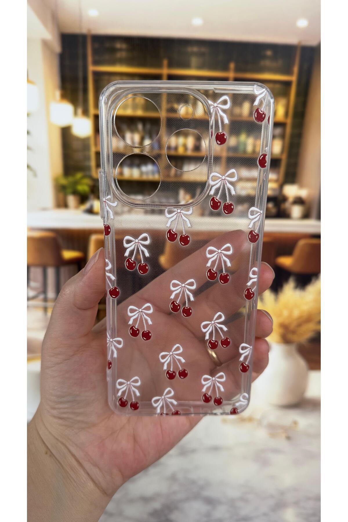 Tecno Spark 10 Pro Uyumlu Kiraz Desenli Şeffaf Darbe Emici Kamera Korumalı Clear Kılıf