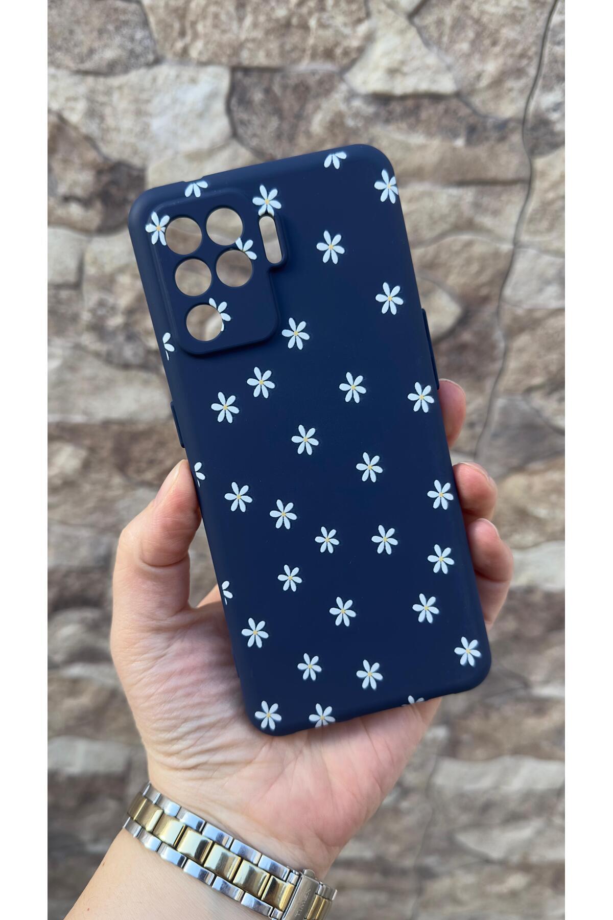 Oppo Reno 5 Lite Uyumlu Mini Papatya Desenli Silikon Darbe Emici Klasik Korumalı Rubber Kılıf