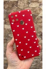 Realme C21Y Ve C25Y Uyumlu Mini Beyaz Kalp Desenli Silikon Darbe Emici Klasik Korumalı Rubber Kılıf