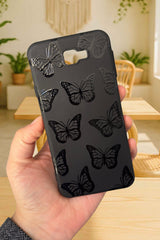 Samsung Galaxy J7 Prime Uyumlu Siyah Kelebek Desenli Silikon Darbe Emici Rubber Kılıf