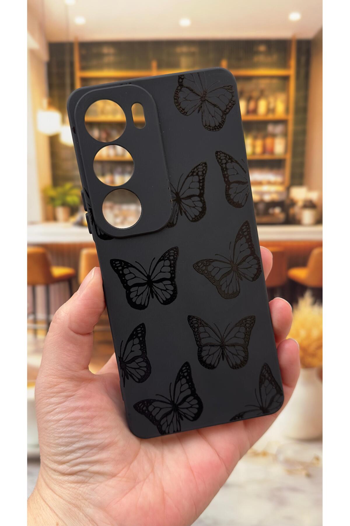 VİVO Y19S Uyumlu Siyah Kelebek Desenli Silikon Darbe Emici Klasik Korumalı Rubber Kılıf