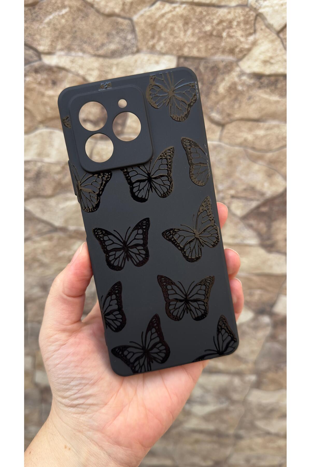 Omix X7 Uyumlu Siyah Kelebek Desenli Silikon Darbe Emici Klasik Korumalı Rubber Kılıf