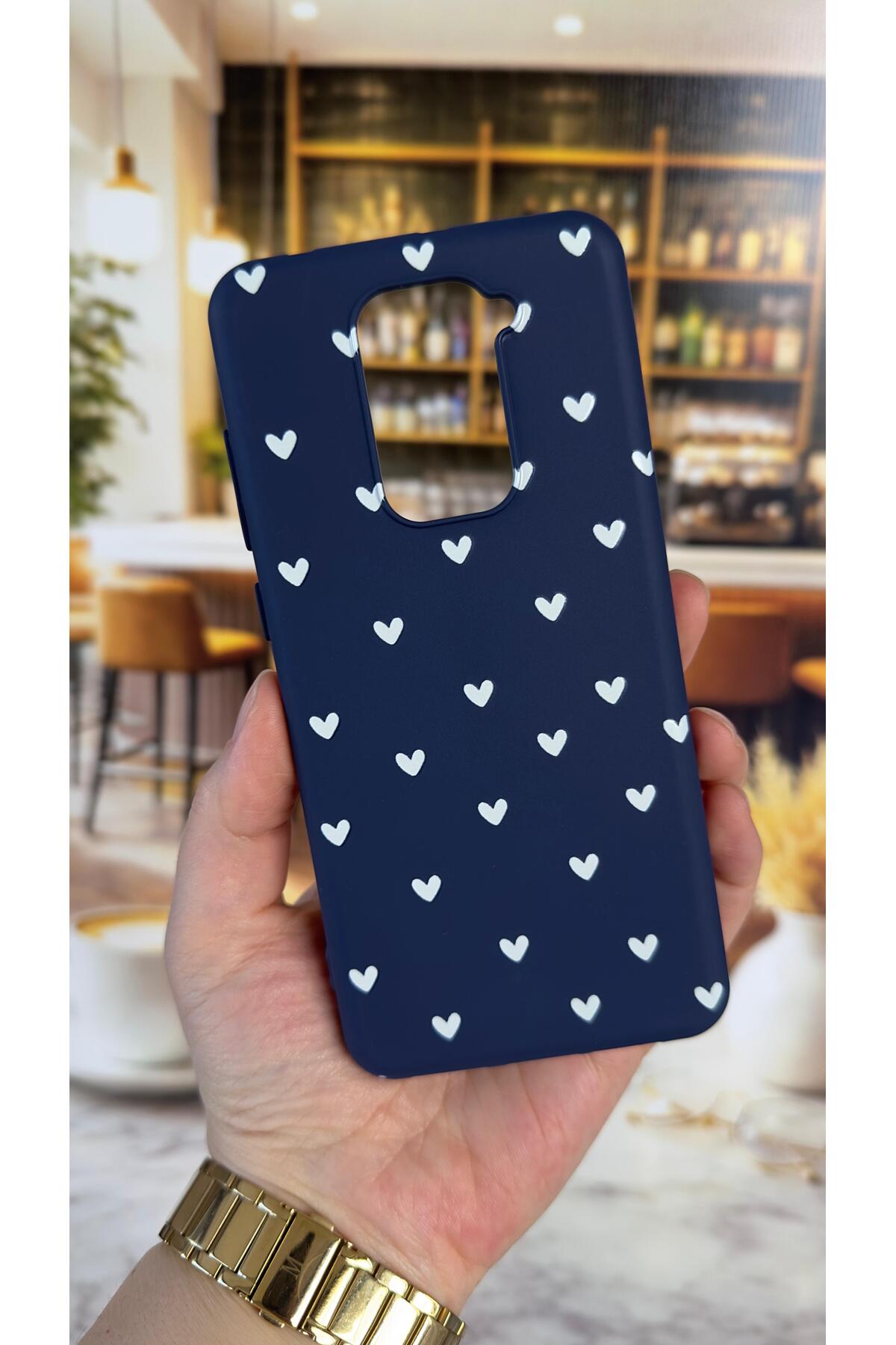 Redmi Note 9 Uyumlu Mini Beyaz Kalp Desenli Silikon Darbe Emici Klasik Korumalı Rubber Kılıf