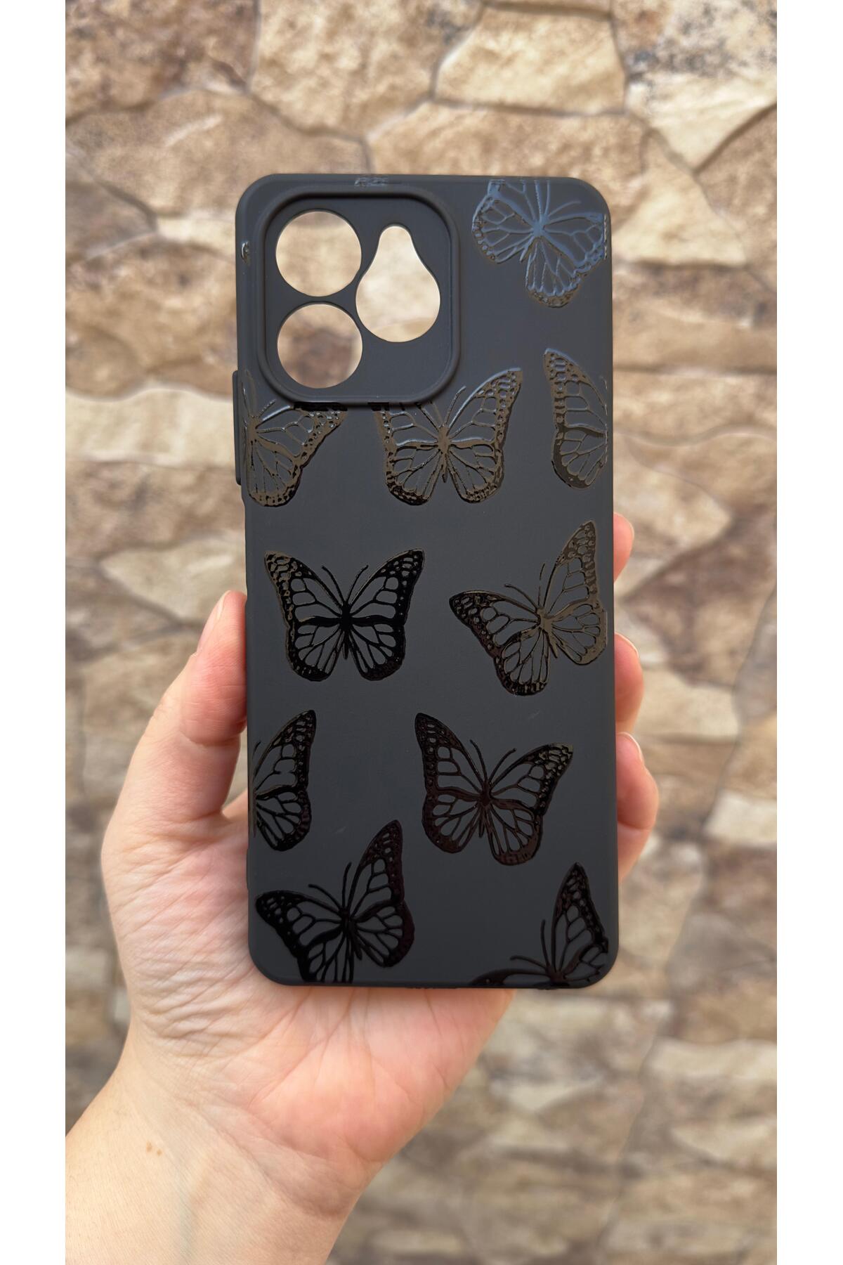 Omix X6 Uyumlu Siyah Kelebek Desenli Silikon Darbe Emici Klasik Korumalı Rubber Kılıf