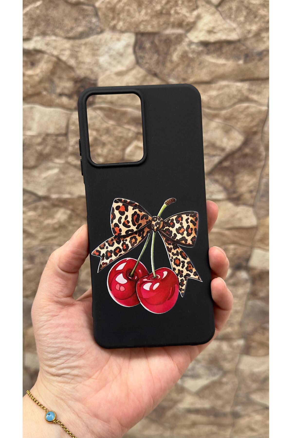 Casper Via M40 Uyumlu Kiraz Fiyonk Leopar Desenli Silikon Darbe Emici Klasik Korumalı Rubber Kılıf