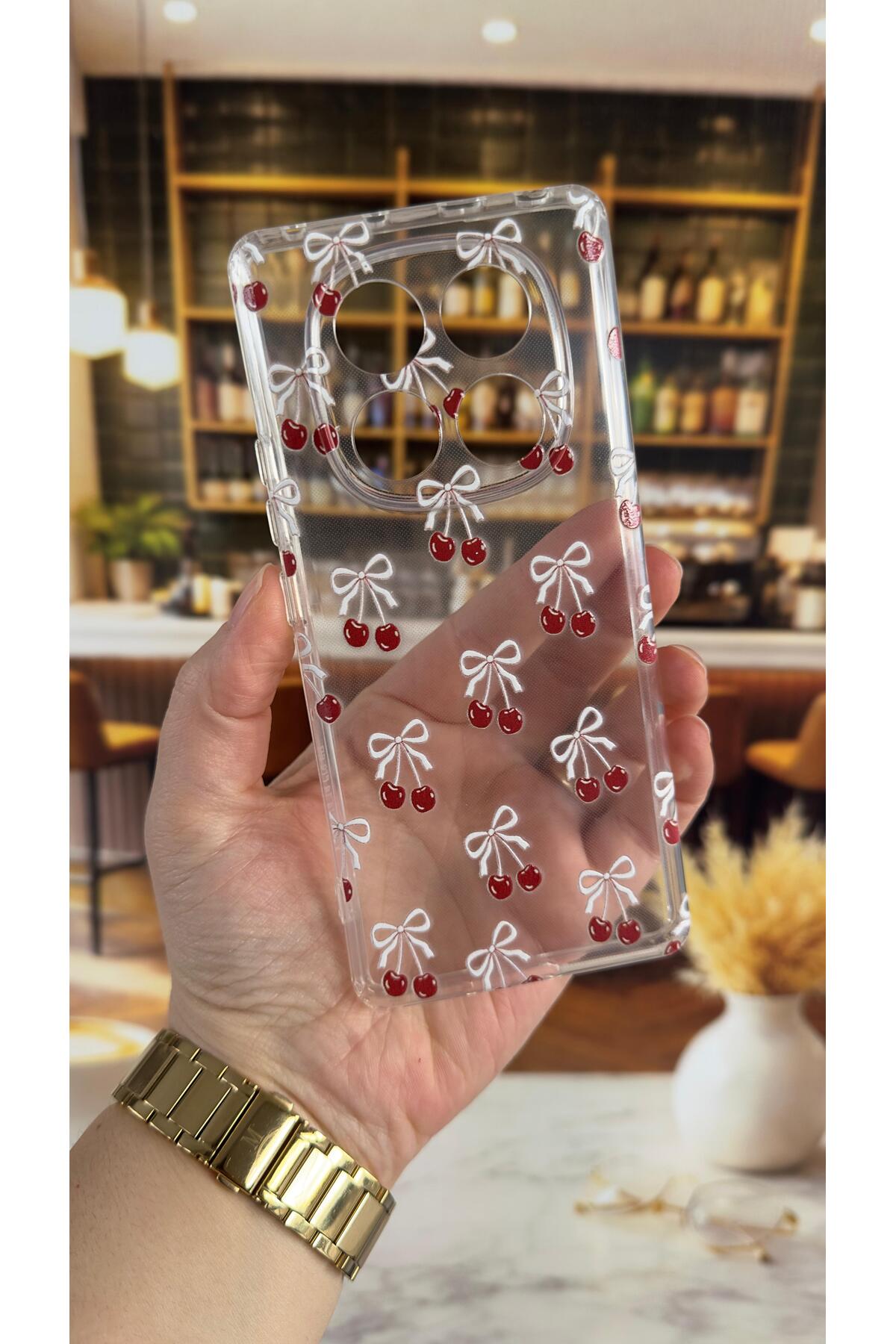 Redmi Note 14 Pro 4G Uyumlu Kiraz Desenli Şeffaf Darbe Emici Kamera Korumalı Clear Kılıf