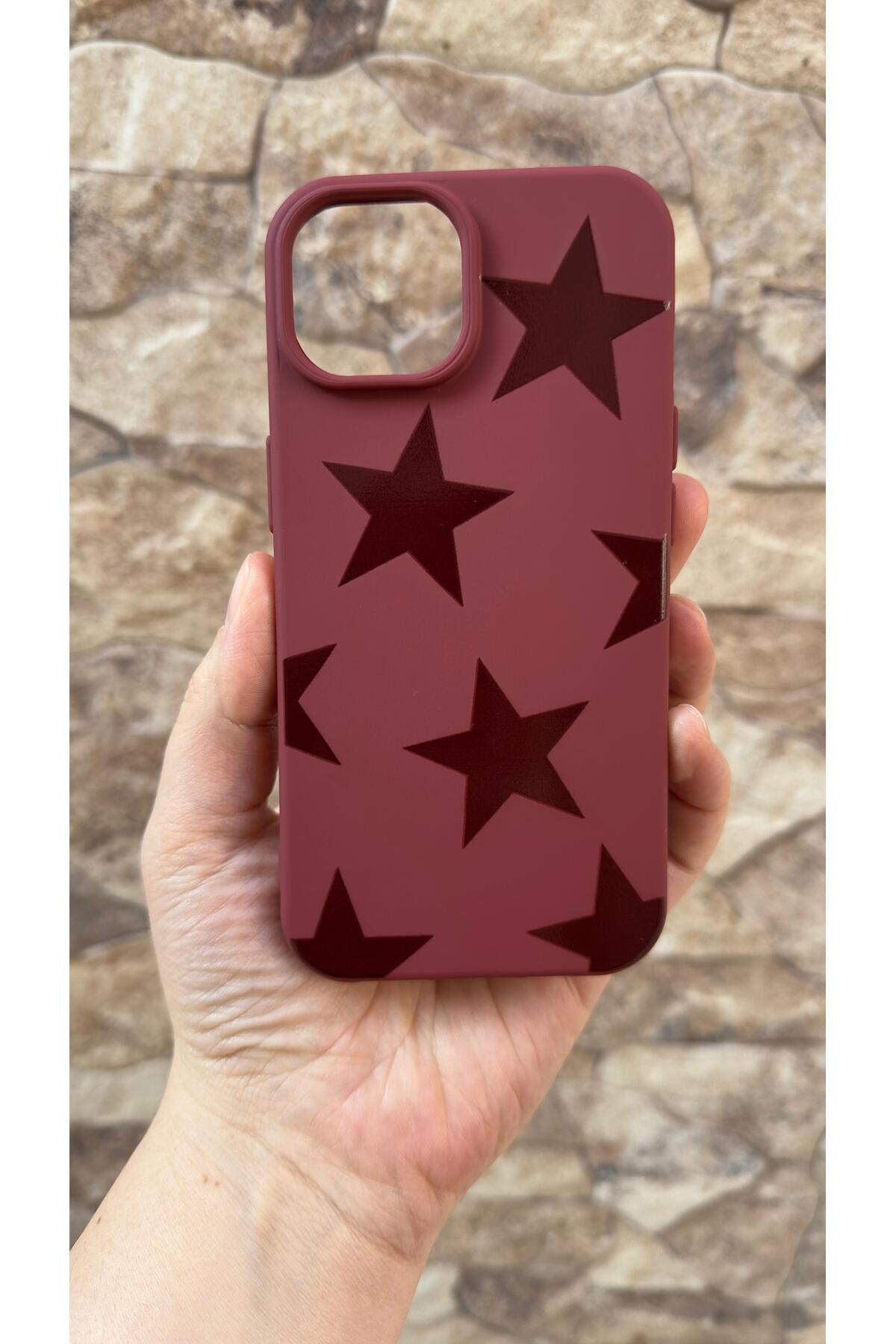İphone 11 Uyumlu Bordo Star Silikon Darbe Emici Klasik Korumalı Rubber Kılıf