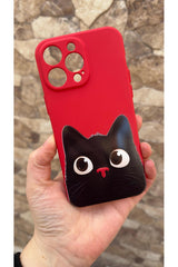 iPhone 14 Pro Max Uyumlu Sevimli Siyah Kedi Desenli Silikon Darbe Emici Klasik Korumalı Rubber Kılıf