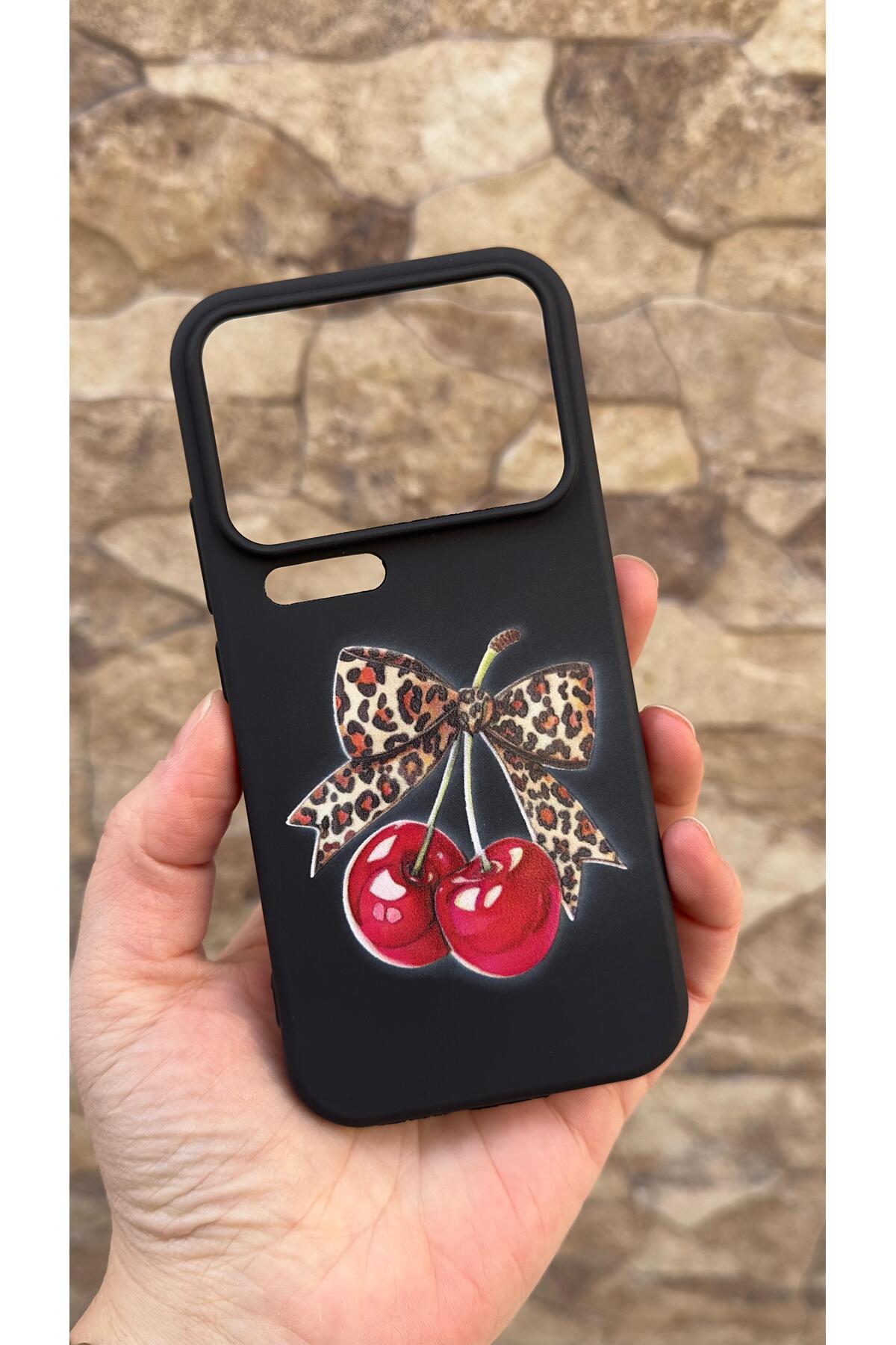 MI 17 Pro Uyumlu Kiraz Fiyonk Leopar Desenli Silikon Darbe Emici Klasik Korumalı Rubber Kılıf