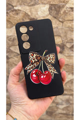 Vivo V30 Lite Uyumlu Kiraz Fiyonk Leopar Desenli Silikon Darbe Emici Klasik Korumalı Rubber Kılıf