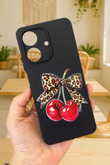 REALME NOTE 60 Uyumlu Kiraz Leopar Fiyonk Desenli Silikon Darbe Emici Rubber Kılıf