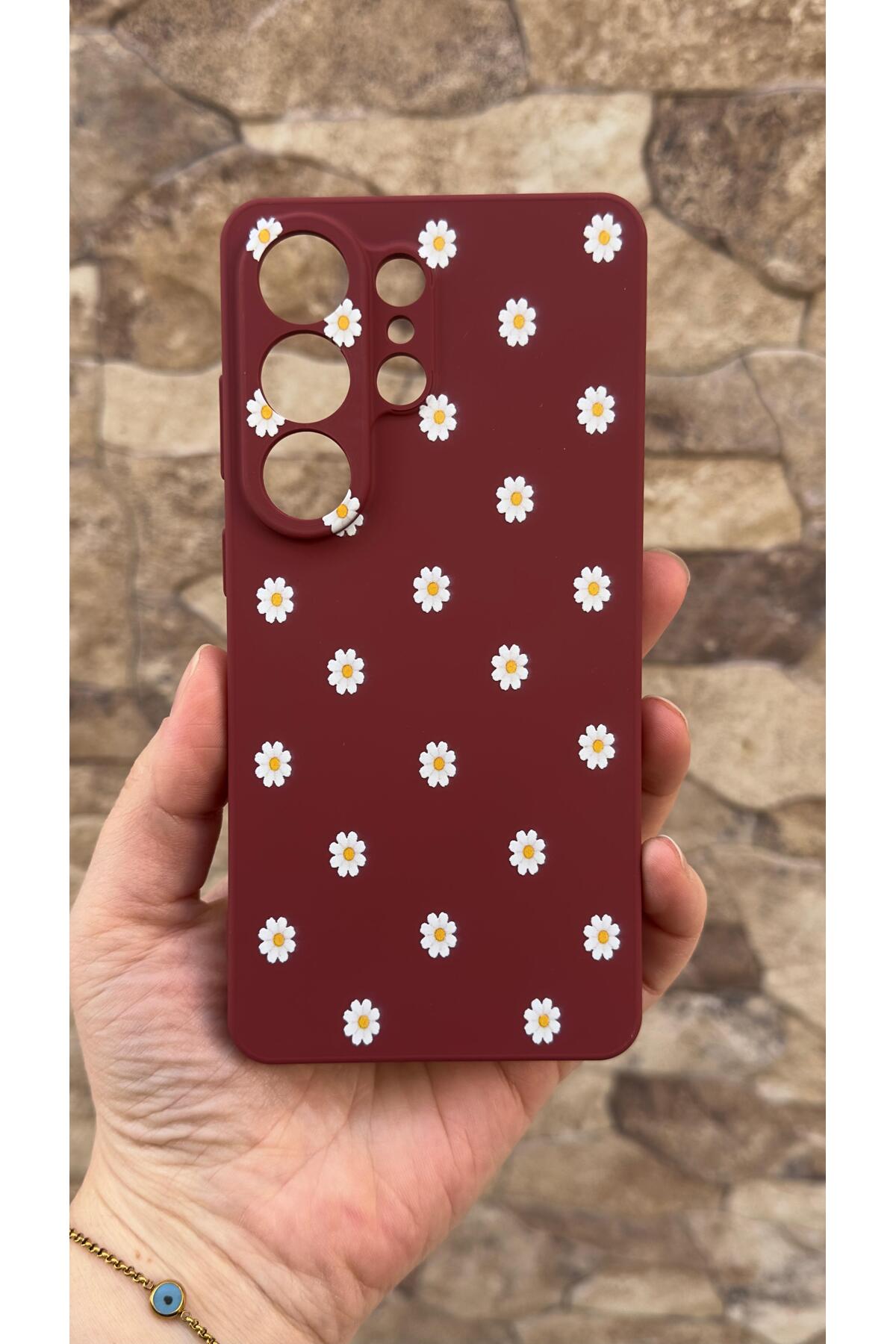 Samsung Galaxy S26 Ultra Uyumlu Beyaz Papatya Desenli Silikon Darbe Emici Klasik Korumalı Kılıf