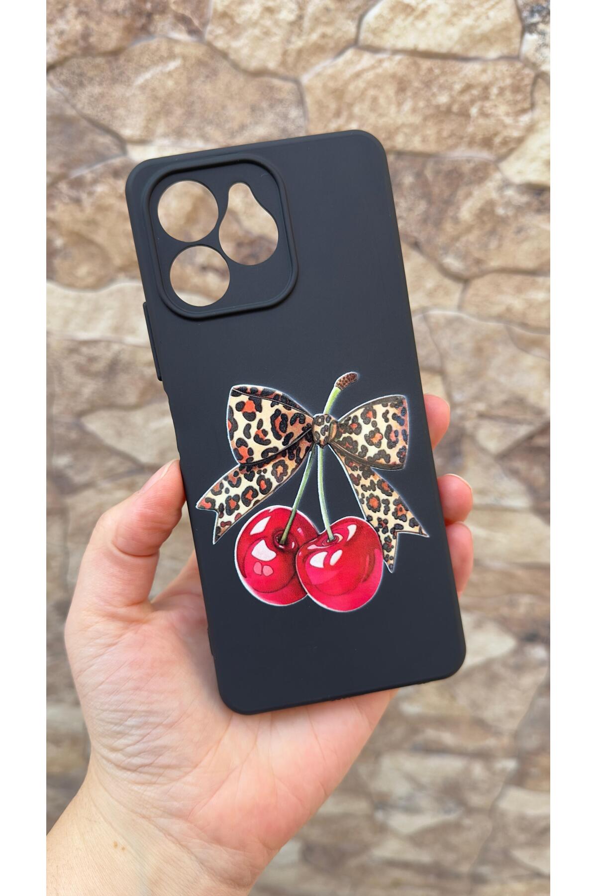 Omix X6 Uyumlu Kiraz Fiyonk Leopar Desenli Silikon Darbe Emici Klasik Korumalı Rubber Kılıf