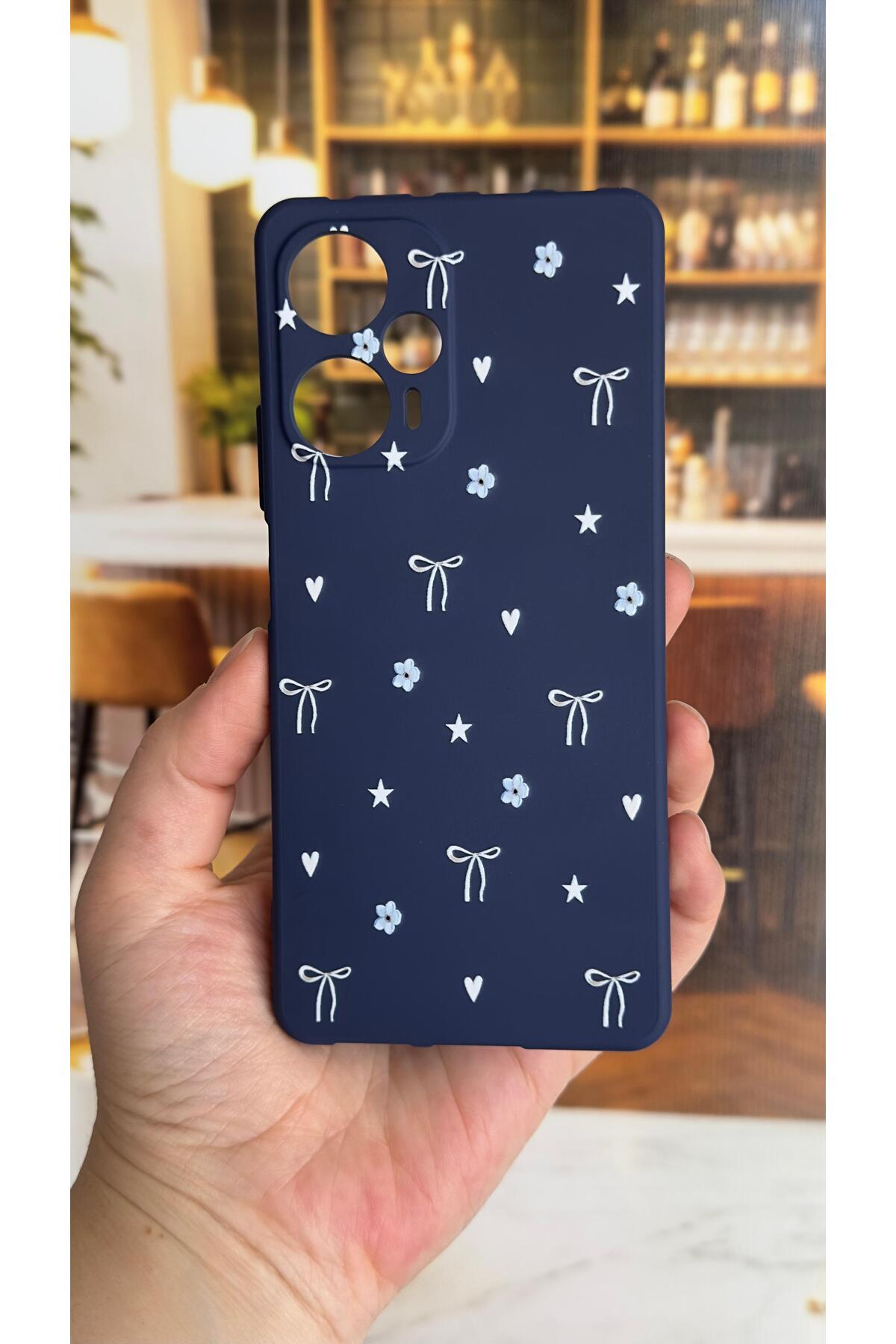 Poco F5 Uyumlu Mini Fiyonk Desenli Silikon Darbe Emici Klasik Korumalı Rubber Kılıf
