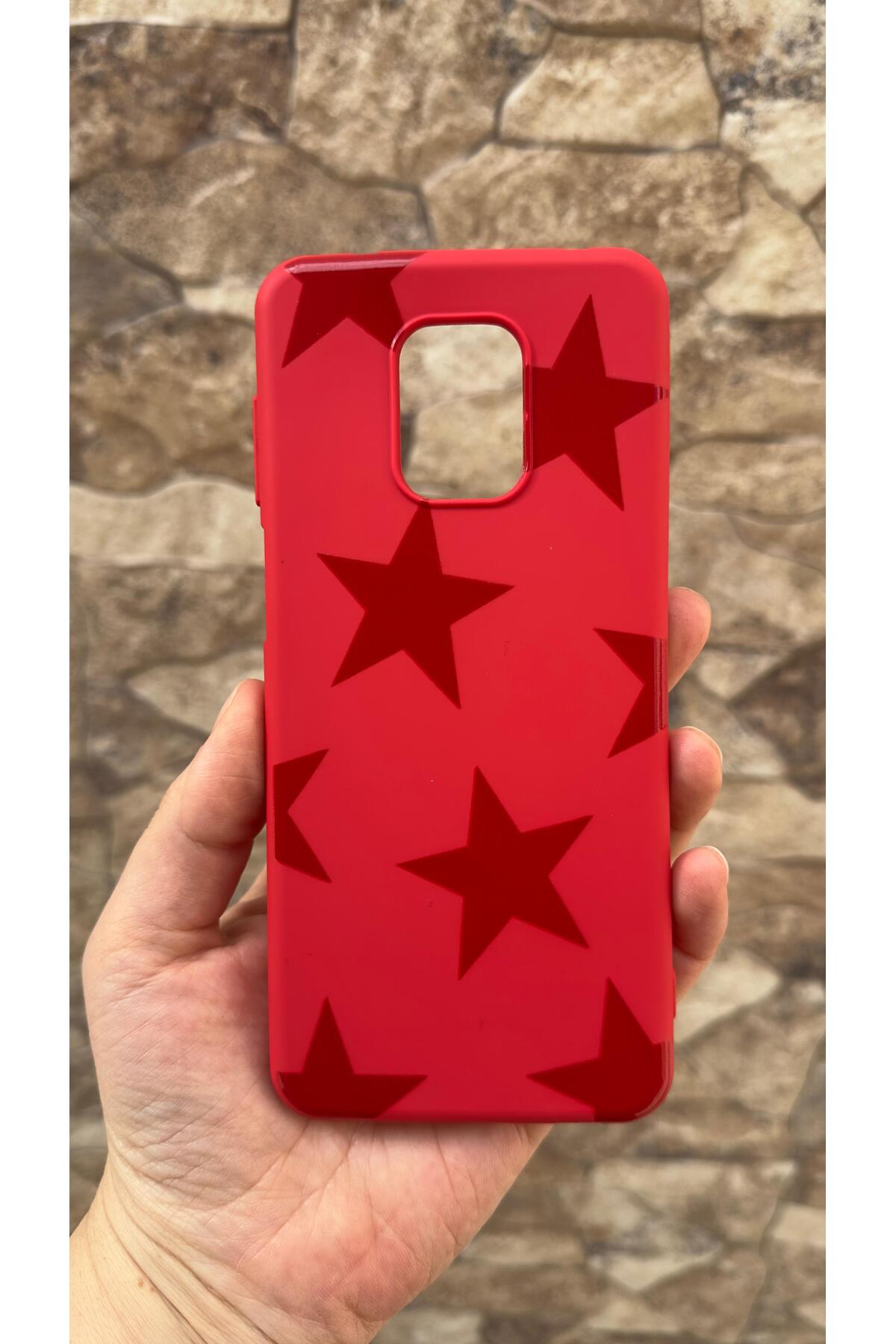 Redmi Note 9 Pro ve 9S Uyumlu Kırmızı Star Silikon Darbe Emici Klasik Korumalı Rubber Kılıf