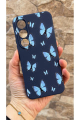 Tecno Spark 40 Pro Uyumlu Mavi Kelebek Desenli Silikon Darbe Emici Klasik Korumalı Rubber Kılıf