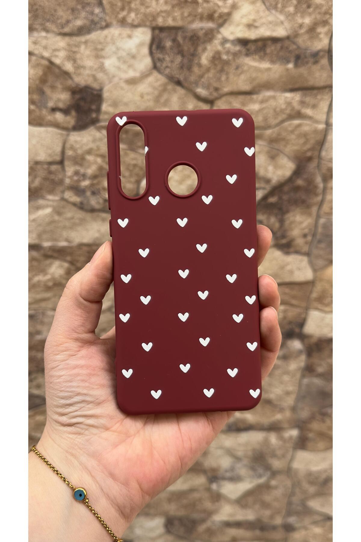 Huawei P30 Lite Uyumlu Beyaz Kalp Desenli Silikon Darbe Emici Klasik Korumalı Rubber Kılıf