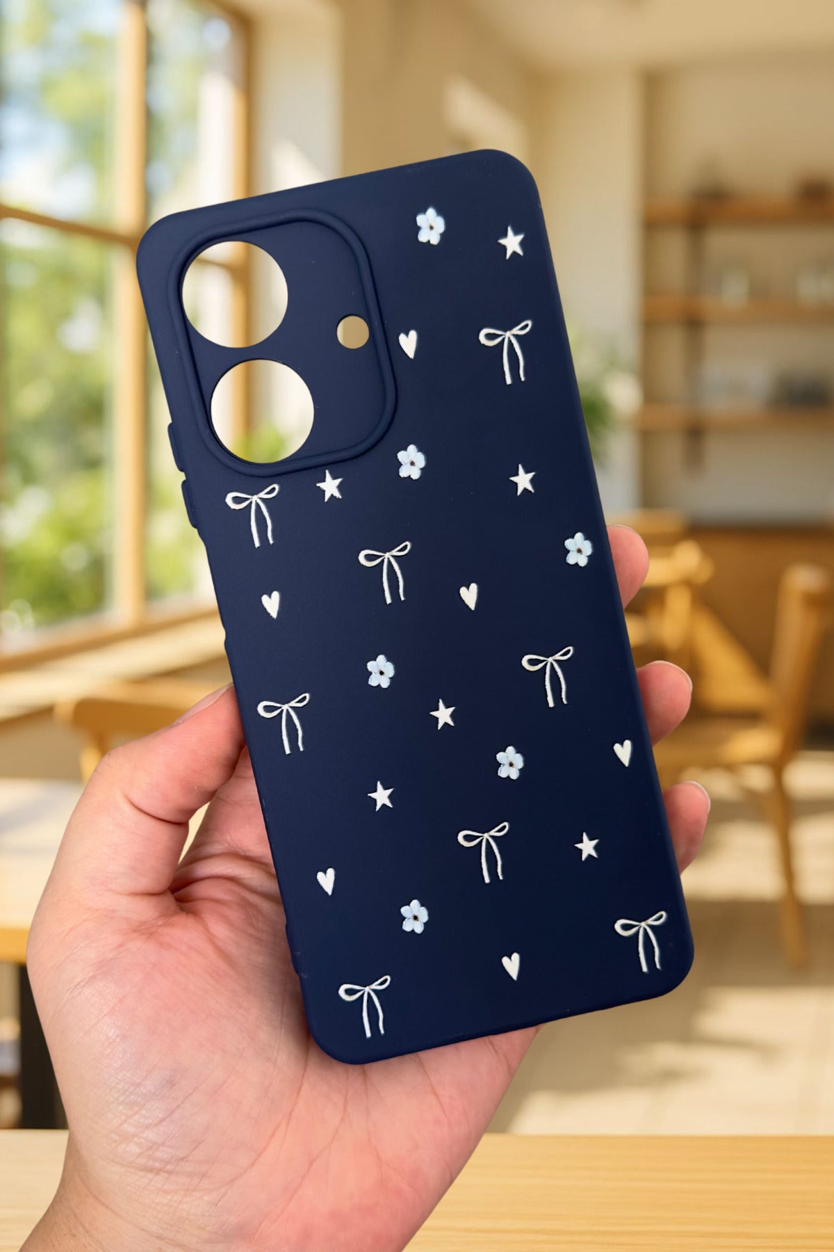 REALME NOTE 60 Uyumlu Mini Fiyonk Desenli Silikon Darbe Emici Klasik Korumalı Rubber Kılıf