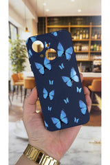 Tecno Spark Go1 Uyumlu Mavi Kelebek Desenli Silikon Darbe Emici Klasik Korumalı Rubber Kılıf