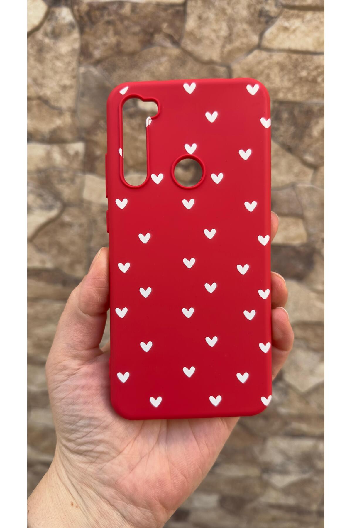 Redmi Note 8 Uyumlu Mini Beyaz Kalp Desenli Silikon Darbe Emici Klasik Korumalı Rubber Kılıf