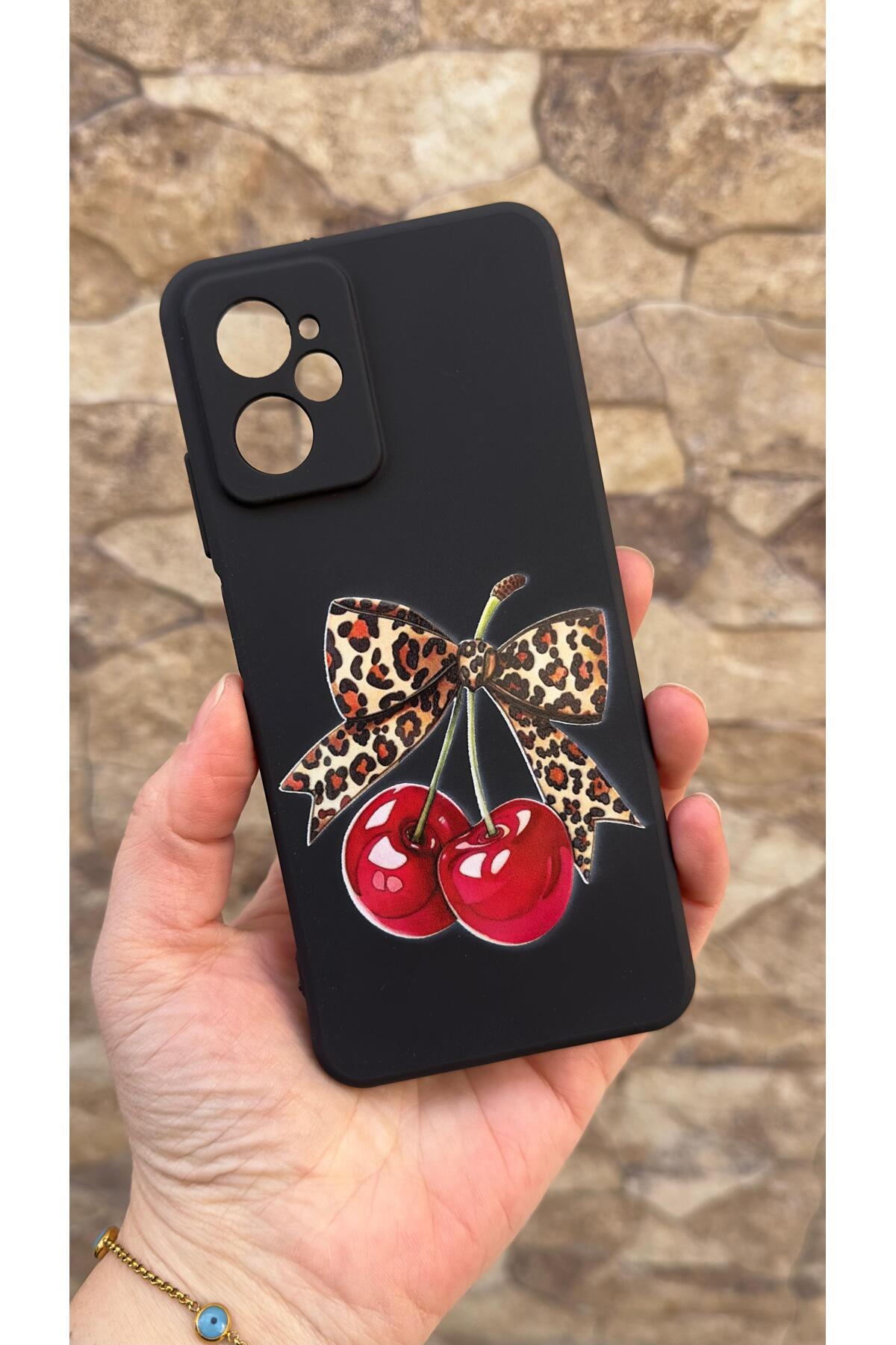 Casper Via X30 Uyumlu Kiraz Fiyonk Leopar Desenli Silikon Darbe Emici Klasik Korumalı Rubber Kılıf