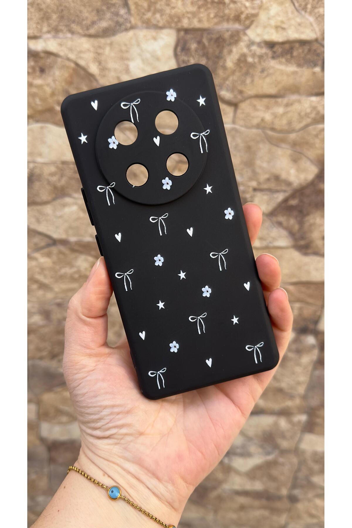 Honor Magic 7 Lite 5G Uyumlu Mini Fiyonk Desenli Silikon Darbe Emici Klasik Korumalı Rubber Kılıf