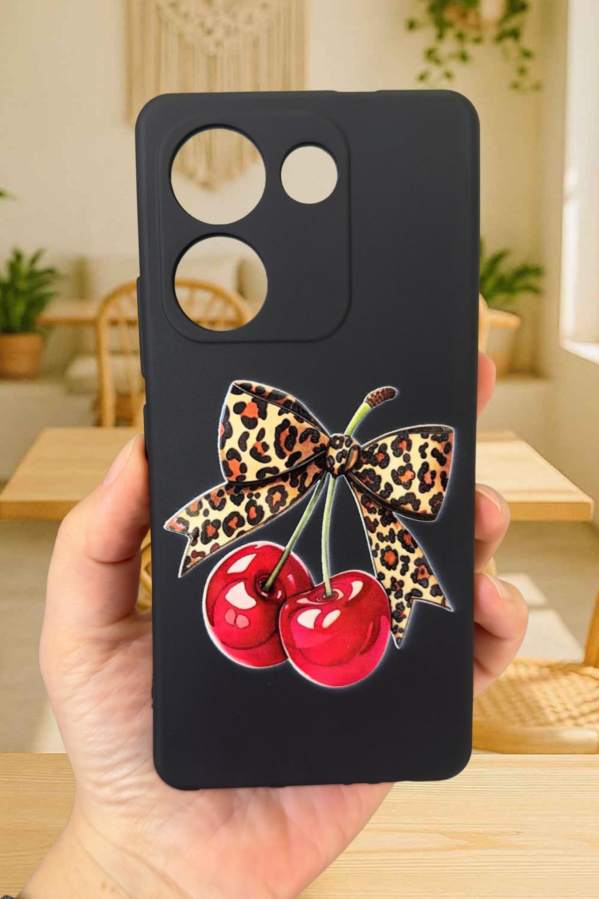 TECNO CAMON 20 PRO Uyumlu Kiraz Leopar Fiyonk Desenli Silikon Darbe Emici Rubber Kılıf