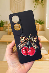 Oppo A60 Uyumlu Kiraz Leopar Fiyonk Desenli Silikon Darbe Emici Klasik Korumalı Rubber Kılıf