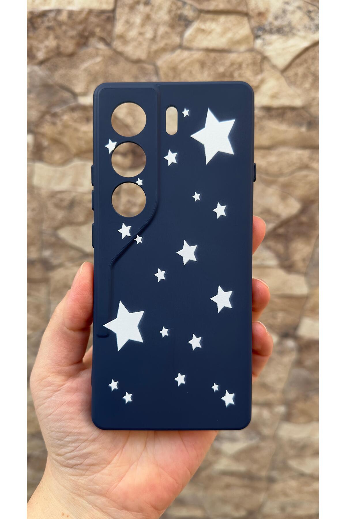 Tecno Camon 40 Uyumlu Mini Yıldız Desenli Silikon Darbe Emici Klasik Korumalı Rubber Kılıf
