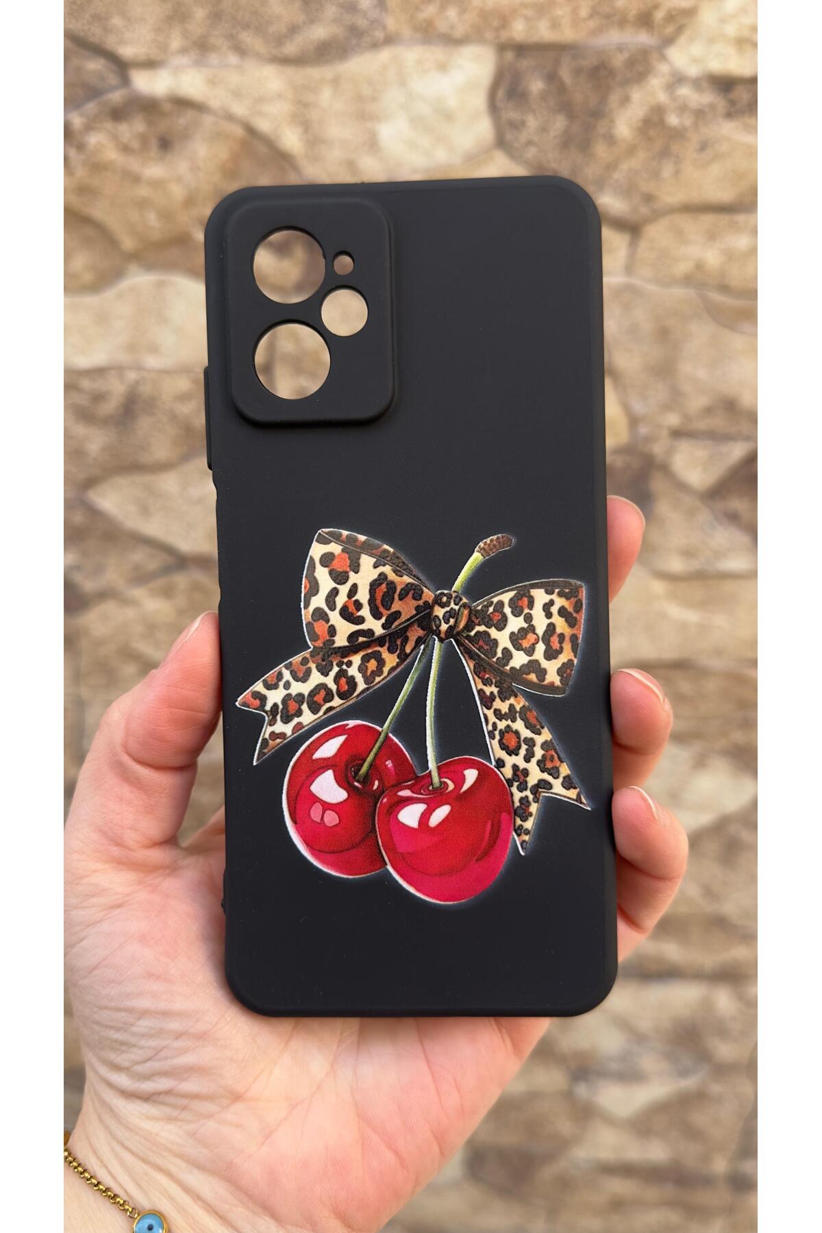 Casper Via X30 Uyumlu Kiraz Fiyonk Leopar Desenli Silikon Darbe Emici Klasik Korumalı Rubber Kılıf