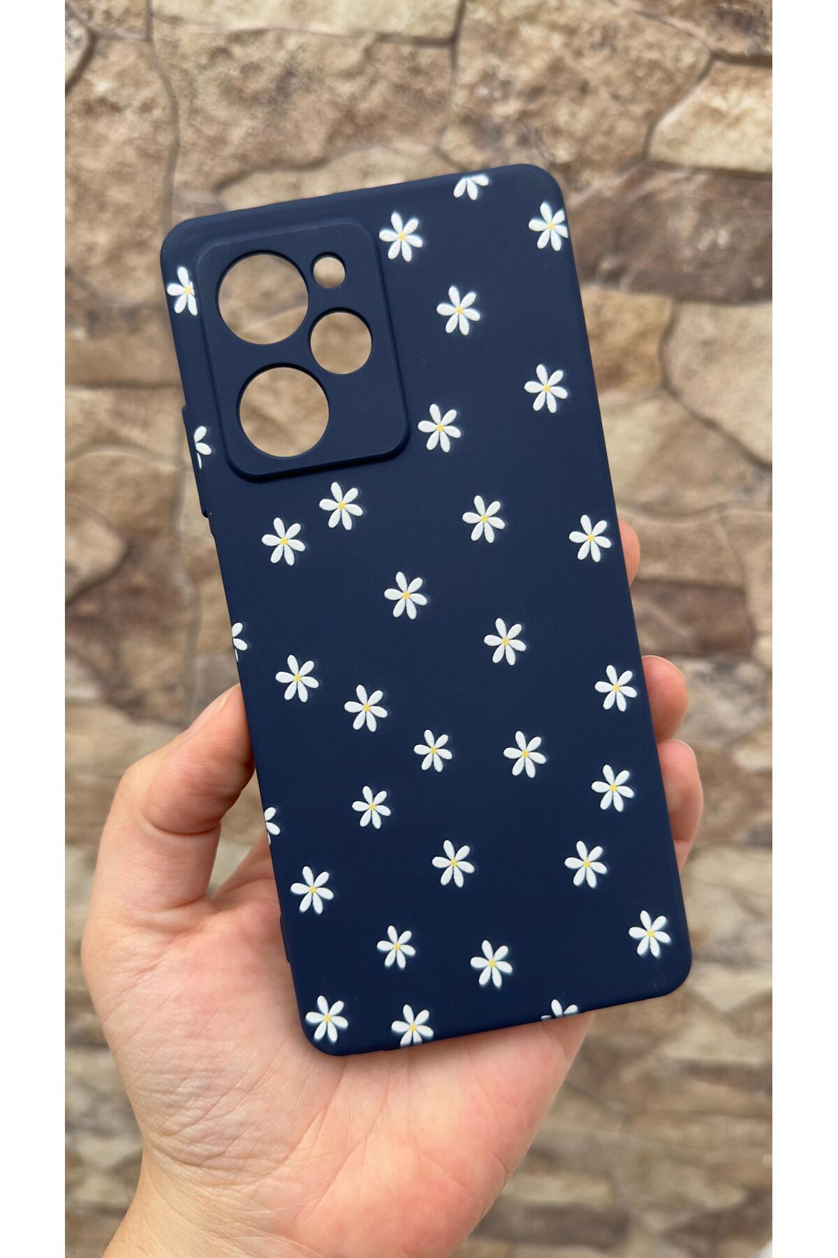 POCO X5 PRO Uyumlu Mini Papatya Desenli Silikon Darbe Emici Klasik Korumalı Rubber Kılıf