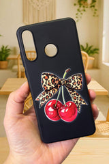 HUAWEİ P20 LİTE Uyumlu Kiraz Leopar Fiyonk Desenli Silikon Darbe Emici Klasik Rubber Kılıf